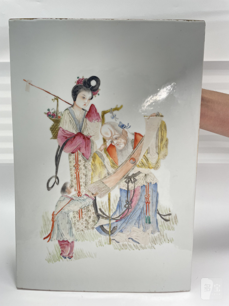 民国 粉彩麻姑寿星祝寿图瓷板 - 图2